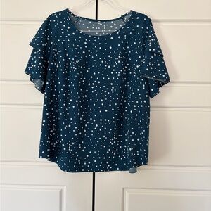 SHEIN Teal and White Polka Dot Blouse